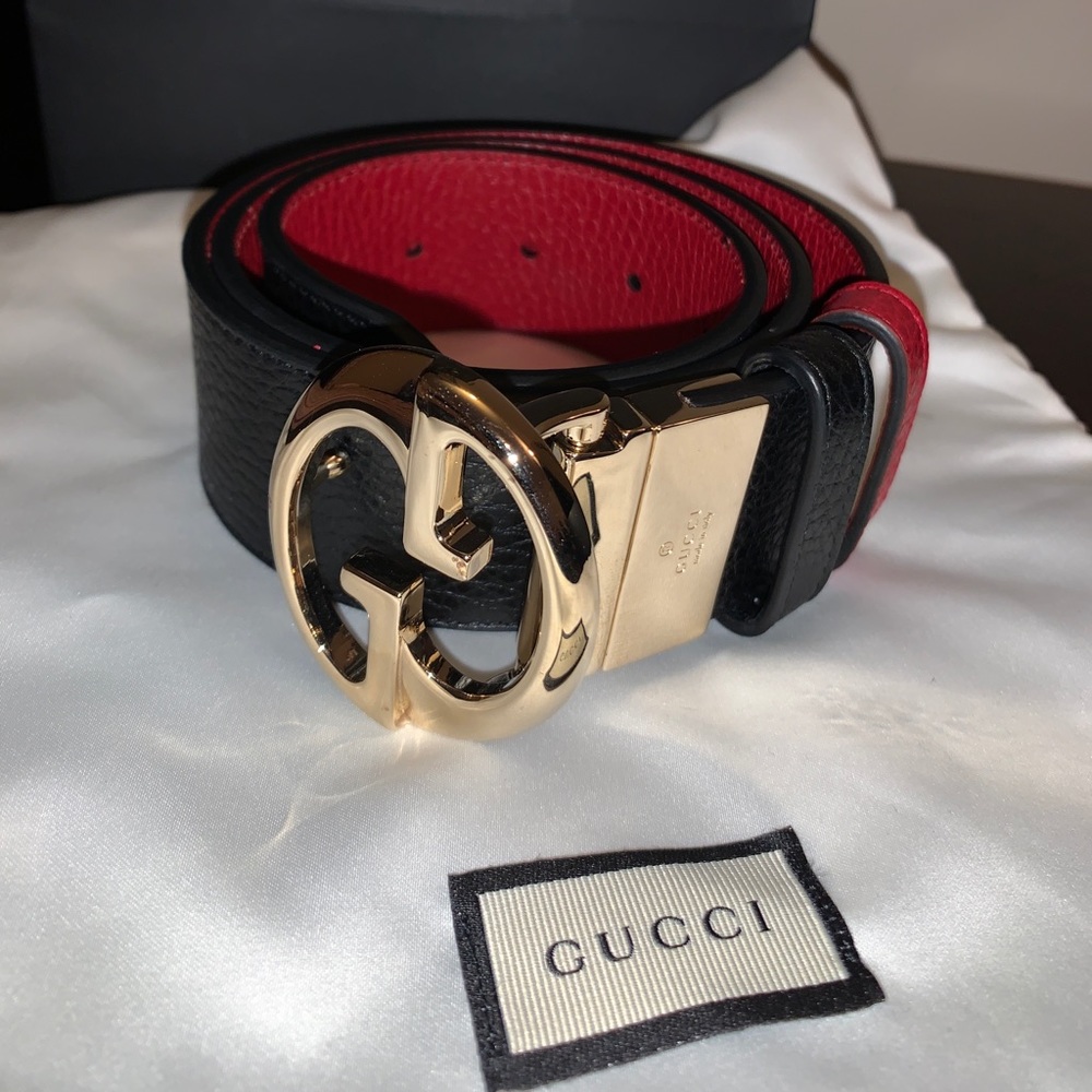 Gucci Double G Reversible Leather Belt Red, Black